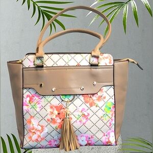 Beautiful Floral Unique Tan Handbag Tote